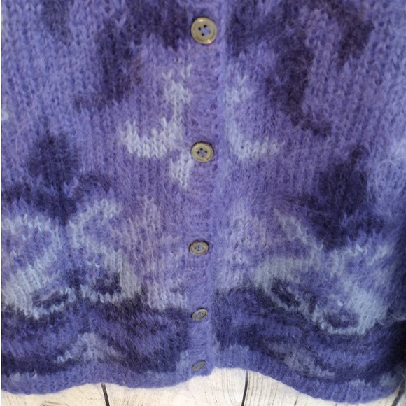 Talbots | Vintage Purple Soft & Fuzzy Mohair-Blend Hand-Knit Cardigan Sweater - Picture 6 of 14